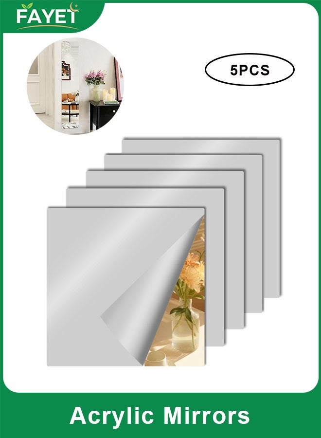 FAYET 5 Pack Stick-On Acrylic Mirror Tiles for Wall,  Shatterproof Self-Adhesive Plastic Mirrors, Non-Glass Safety Mirror Sheets for Bedroom, Home Gym, Closet and Door Decor（30×30CM） - Image 1